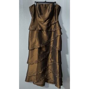 Vintage Rene Moiselle Sz 14 Brown Halter Beaded Evening Dress Layered Push Up